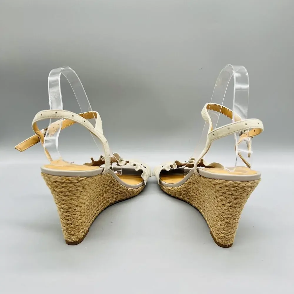 Jack Rogers Sandals Womens 10 Gray Suede Ankle Ruffle Espadrille Wedge Shoes
